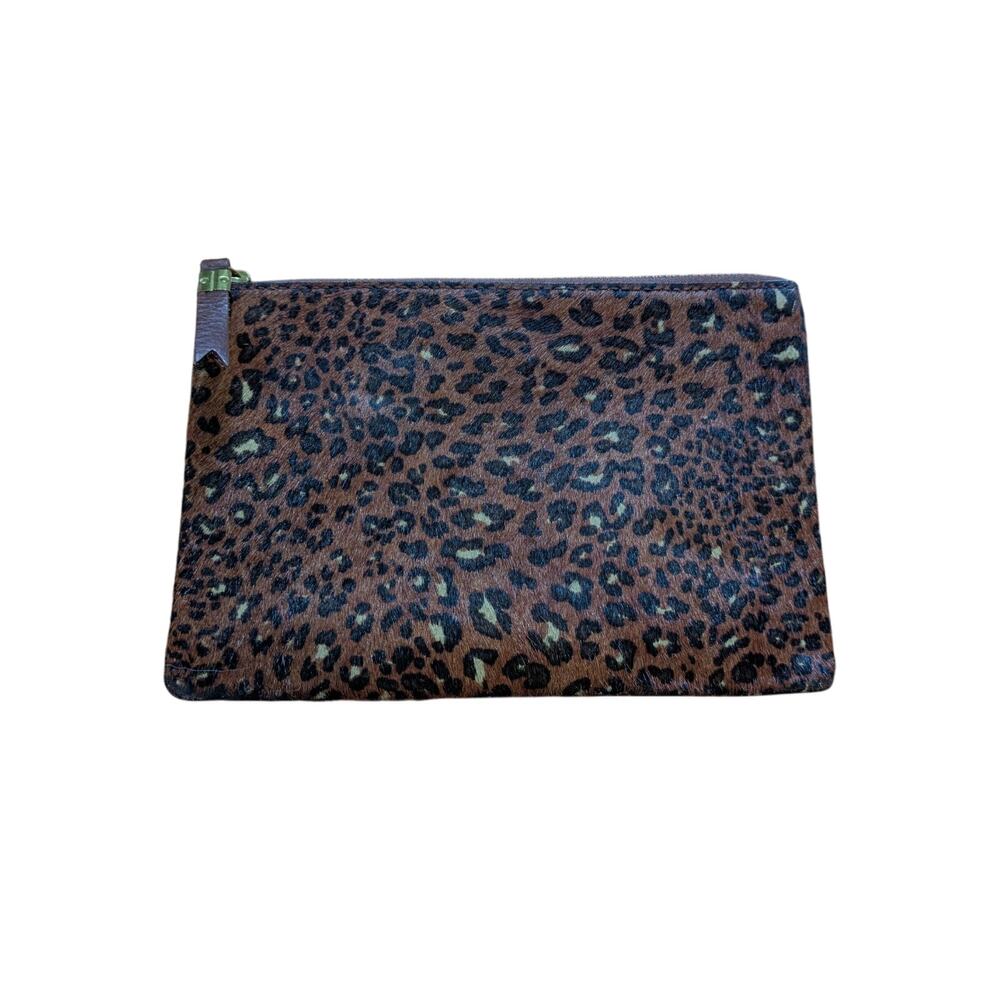 Madewell The Leather Pouch Clutch Painted Brown Leopard Calf Hair Edition